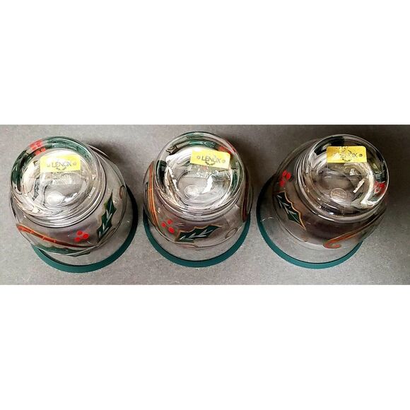 VTG Lenox Holiday Spirit Trio Votives (3) NWT Glass Holly Berry Green Red Signed - Picture 7 of 7